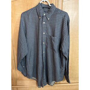 Nautica Mens M Blue & White Plaid 100% Rayon Button-Down Long Sleeve Shirt